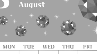 2026年8月縦型モノクロの日曜始まり 誕生石のイラストがおしゃれなA4無料白黒カレンダー(2026-00460810)