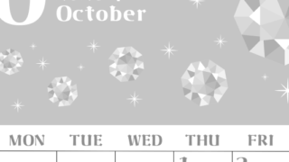 2026年10月縦型モノクロの日曜始まり 誕生石のイラストがおしゃれなA4無料白黒カレンダー(2026-00461010)