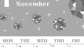 2026年11月縦型モノクロの日曜始まり 誕生石のイラストがおしゃれなA4無料白黒カレンダー(2026-00461110)