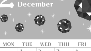 2026年12月縦型モノクロの日曜始まり 誕生石のイラストがおしゃれなA4無料白黒カレンダー(2026-00461210)