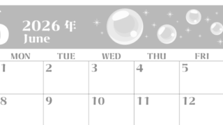 2026年6月横型モノクロの日曜始まり 誕生石のイラストがおしゃれなA4無料白黒カレンダー(2026-00460600)