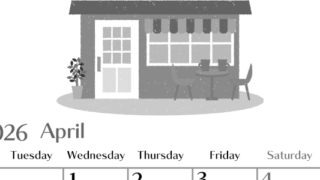 2026年4月縦型モノクロの月曜始まり 新生活イラストのおしゃれA4無料白黒カレンダー(2026-00470411)