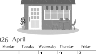 2026年4月縦型モノクロの日曜始まり 新生活イラストのおしゃれA4無料白黒カレンダー(2026-00470410)