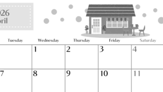 2026年4月横型モノクロの月曜始まり 新生活イラストのおしゃれA4無料白黒カレンダー(2026-00470401)