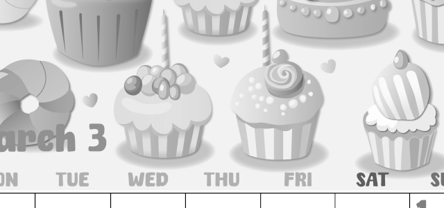 2026年3月縦型モノクロの月曜始まり イラストのかわいいA4無料白黒カレンダー(2026-00480311)