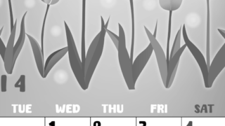 2026年4月縦型モノクロの月曜始まり チューリップイラストのかわいいA4無料白黒カレンダー(2026-00480411)