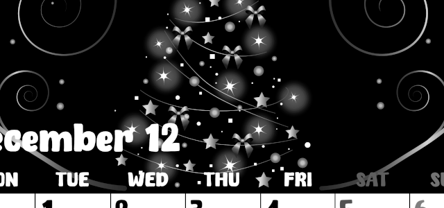 2026年12月縦型モノクロの月曜始まり ツリーイラストのかわいいA4無料白黒カレンダー(2026-00481211)