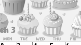 2026年3月縦型モノクロの日曜始まり イラストのかわいいA4無料白黒カレンダー(2026-00480310)