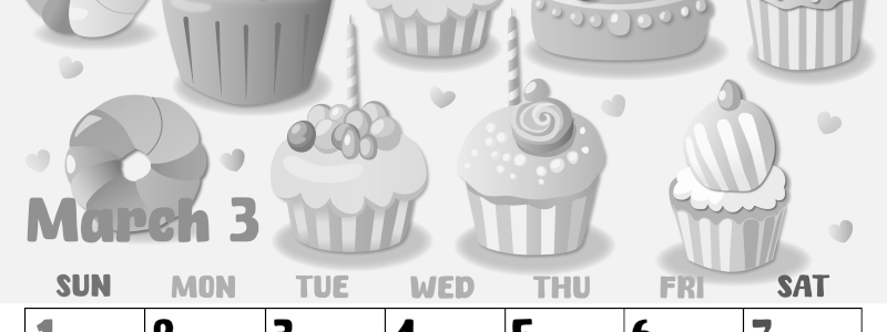 2026年3月縦型モノクロの日曜始まり イラストのかわいいA4無料白黒カレンダー(2026-00480310)