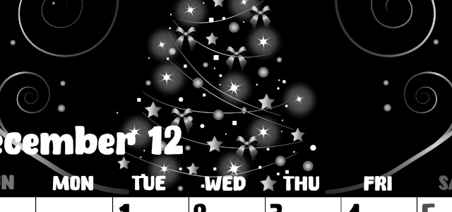 2026年12月縦型モノクロの日曜始まり ツリーイラストのかわいいA4無料白黒カレンダー(2026-00481210)