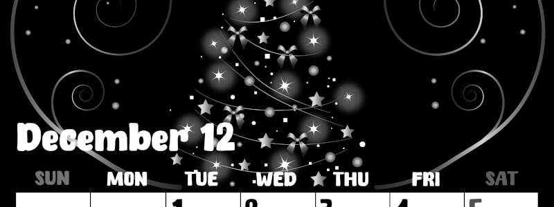 2026年12月縦型モノクロの日曜始まり ツリーイラストのかわいいA4無料白黒カレンダー(2026-00481210)