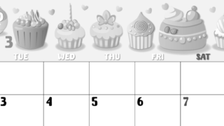 2026年3月横型モノクロの月曜始まり イラストのかわいいA4無料白黒カレンダー(2026-00480301)