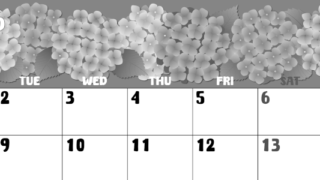 2026年6月横型モノクロの月曜始まり アジサイイラストのかわいいA4無料白黒カレンダー(2026-00480601)