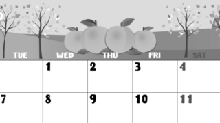 2026年7月横型モノクロの月曜始まり 桃イラストのかわいいA4無料白黒カレンダー(2026-00480701)