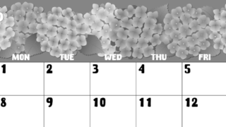 2026年6月横型モノクロの日曜始まり アジサイイラストのかわいいA4無料白黒カレンダー(2026-00480600)