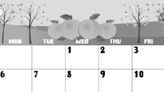 2026年7月横型モノクロの日曜始まり 桃イラストのかわいいA4無料白黒カレンダー(2026-00480700)