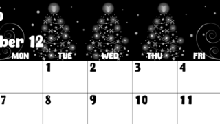 2026年12月横型モノクロの日曜始まり ツリーイラストのかわいいA4無料白黒カレンダー(2026-00481200)