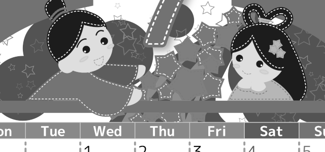 2026年7月縦型モノクロの月曜始まり 織姫と彦星イラストのかわいいA4無料白黒カレンダー(2026-00490711)