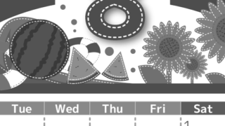 2026年8月縦型モノクロの月曜始まり 夏休みイラストのかわいいA4無料白黒カレンダー(2026-00490811)