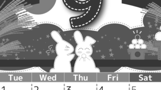 2026年9月縦型モノクロの月曜始まり 白うさぎイラストのかわいいA4無料白黒カレンダー(2026-00490911)