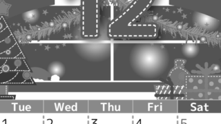 2026年12月縦型モノクロの月曜始まり クリスマスの夜イラストのかわいいA4無料白黒カレンダー(2026-00491211)
