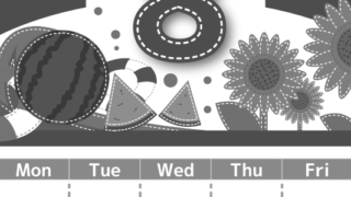 2026年8月縦型モノクロの日曜始まり 夏休みイラストのかわいいA4無料白黒カレンダー(2026-00490810)