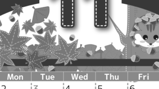 2026年11月縦型モノクロの日曜始まり 紅葉イラストのかわいいA4無料白黒カレンダー(2026-00491110)