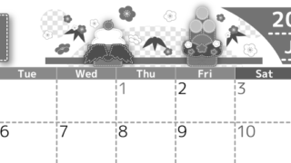 2026年1月横型モノクロの月曜始まり イラストのかわいいA4無料白黒カレンダー(2026-00490101)