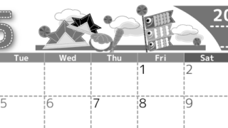 2026年5月横型モノクロの月曜始まり  鯉のぼりイラストのかわいいA4無料白黒カレンダー(2026-00490501)