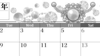 2026年6月横型モノクロの月曜始まり 誕生石イラストのおしゃれA4無料白黒カレンダー(2026-00510601)