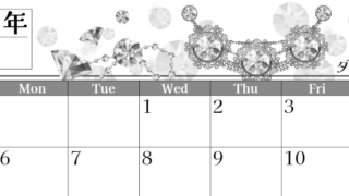 2026年4月横型モノクロの日曜始まり 誕生石イラストのおしゃれA4無料白黒カレンダー(2026-00510400)