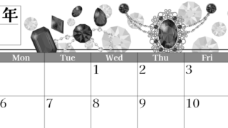 2026年7月横型モノクロの日曜始まり 誕生石イラストのおしゃれA4無料白黒カレンダー(2026-00510700)