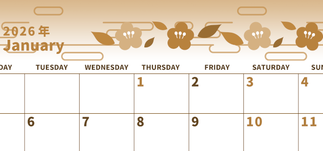 2026年1月横型レトロな月曜始まり お花イラストのかわいいA4無料セピア調カレンダー(2026-00530101)