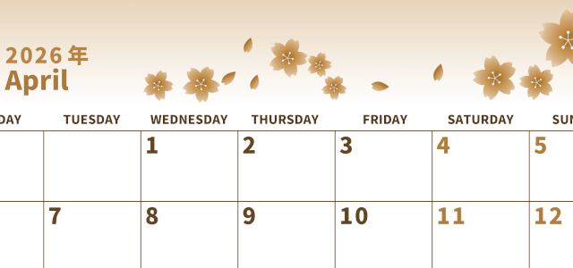 2026年4月横型レトロな月曜始まり 満開桜イラストのかわいいA4無料セピア調カレンダー(2026-00530401)