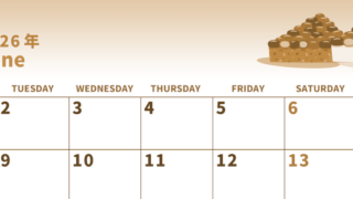 2026年6月横型レトロな月曜始まり 水無月イラストのかわいいA4無料セピア調カレンダー(2026-00540601)