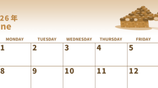 2026年6月横型レトロな日曜始まり 水無月イラストのかわいいA4無料セピア調カレンダー(2026-00540600)