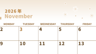 2026年11月横型レトロな日曜始まり イラストがかわいいA4無料セピア調カレンダー(2026-00541100)