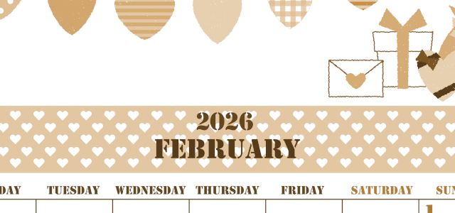 2026年2月縦型レトロな月曜始まり ラブレターイラストのかわいいA4無料セピア調カレンダー(2026-00550211)