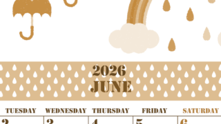 2026年6月縦型レトロな月曜始まり 虹イラストのかわいいA4無料セピア調カレンダー(2026-00550611)