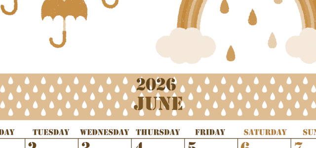 2026年6月縦型レトロな月曜始まり 虹イラストのかわいいA4無料セピア調カレンダー(2026-00550611)