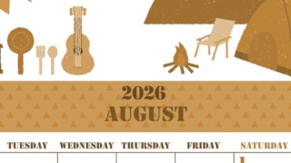 2026年8月縦型レトロな月曜始まり 夏休みイラストのかわいいA4無料セピア調カレンダー(2026-00550811)