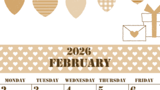 2026年2月縦型レトロな日曜始まり ラブレターイラストのかわいいA4無料セピア調カレンダー(2026-00550210)