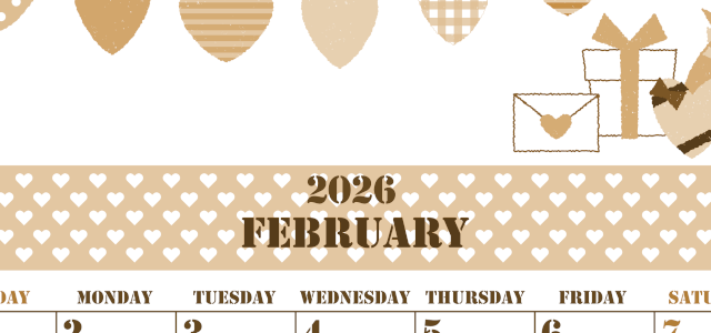 2026年2月縦型レトロな日曜始まり ラブレターイラストのかわいいA4無料セピア調カレンダー(2026-00550210)