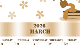 2026年3月縦型レトロな日曜始まり パンケーキイラストのかわいいA4無料セピア調カレンダー(2026-00550310)