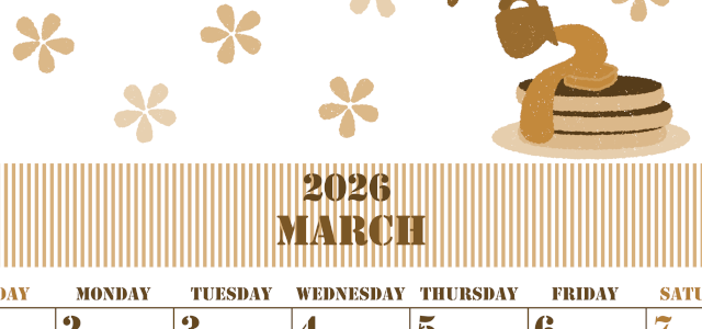 2026年3月縦型レトロな日曜始まり パンケーキイラストのかわいいA4無料セピア調カレンダー(2026-00550310)