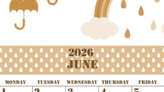 2026年6月縦型レトロな日曜始まり 虹イラストのかわいいA4無料セピア調カレンダー(2026-00550610)