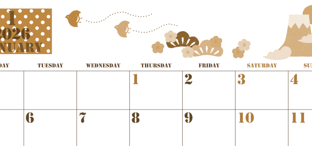2026年1月横型レトロな月曜始まり 和風な富士山イラストのかわいいA4無料セピア調カレンダー(2026-00550101)
