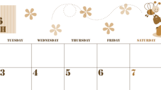 2026年3月横型レトロな月曜始まり パンケーキイラストのかわいいA4無料セピア調カレンダー(2026-00550301)