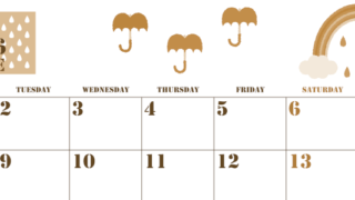 2026年6月横型レトロな月曜始まり 虹イラストのかわいいA4無料セピア調カレンダー(2026-00550601)