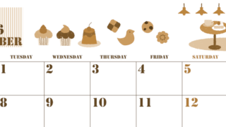 2026年9月横型レトロな月曜始まり 食欲の秋イラストのかわいいA4無料セピア調カレンダー(2026-00550901)